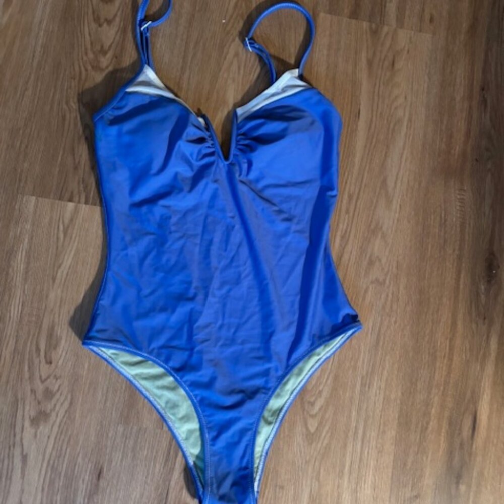 Hop Lun One Piece Ocean Blue Lined Swimsuit NWOT SAMPLE Small